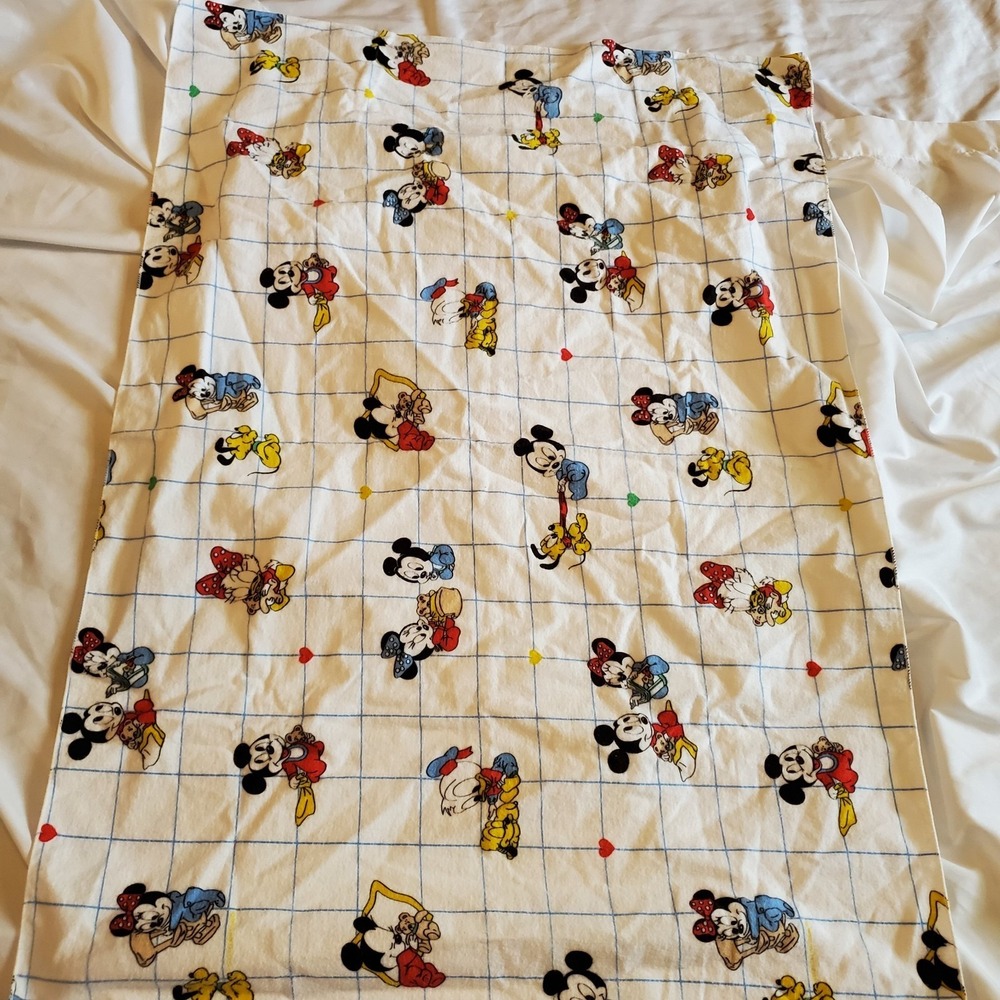 Vtg 1980s Dundee Disney Babies Mickey Mouse & Friends Grid Flannel Baby Blanket